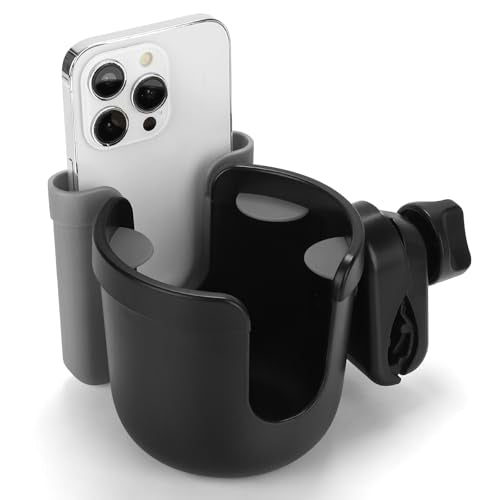 Accmor 2-in-1 Wheelchair Cup Holder, Walker Cup Holder with Phone Holder, Universal Drinks Holder for Stroller, Mobility Scooter, Rollator, Walker, Wheelchair Accessory - color: Black Grey