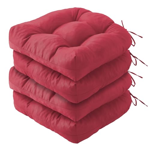 IPYNBAP Outdoor Chair Cushions Set of 4, Patio Chair Cushions with Ties, 19x19+5” Tufted Outdoor Seat Cushions, Waterproof Patio Furniture Cushions, Outdoor Dining Chair Pads, Burgundy - color: Burgundy, size: 19*19+5”/4pcs