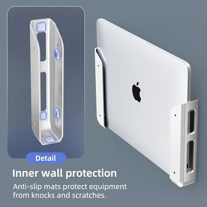 ELETIUO Wall & Under Desk Laptop Mount Holder–Adhesive & Screw in,1.02"/ 26 mm,Anti-Scratch Pads,Universal for MacBooks,Surface,Keyboards,Tablets,Switch &More,Matte Silver - color: Matte Silver