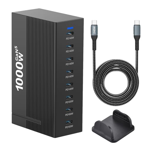 1000W 8-Port GaN5 Desktop Charging Station, High-Power USB Charging Hub with 5X 140W and 3X 100W PD Ports, Fast Charger for Laptops, Tablets, and Smartphones - size: 1000WGaN5