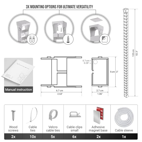 Ultimate Setup Under Desk Cable Management Vertebrae - Perfect for Sit Stand Desk - White, 133 cm - color: White