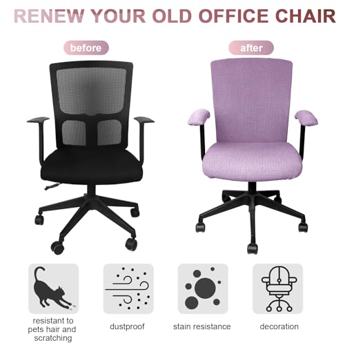 Tallew 4 Pcs Office Chair Covers Set Computer Universal Protective Stretchable Chair Seat Covers Desk Armrest Slipcovers Pads Office Cushion Backrest for Rotating (XL,Lilac Purple) - color: Lilac Purple