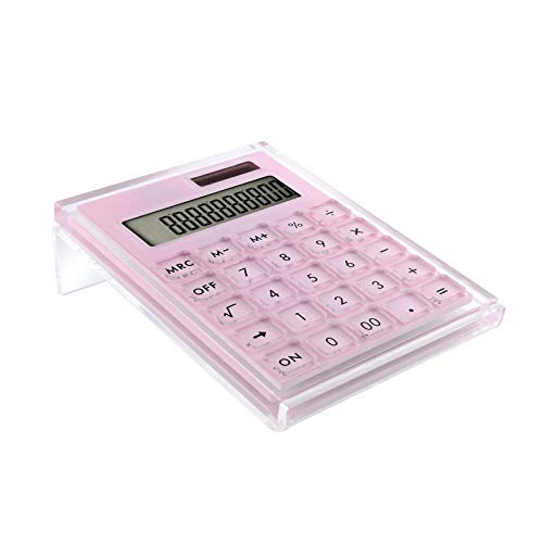 Acrylic Calculator with Stand, Battery and Solar Hybrid Powered Basic Calculator 12-Digit LCD Display,Home Office Desktop Accessories(Pink) - color: Pink