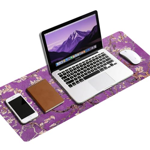 Vimorco Waterproof Desk Pad, XXL Large Mouse Extended Gaming Mousepad with Anti-Slip Rubber Base,Computer Laptop Keyboard Mouse Mat for Women Girls Work,Game,Office,31.5 x 15.7 inch,Purple Flowers - color: Purple Flowers