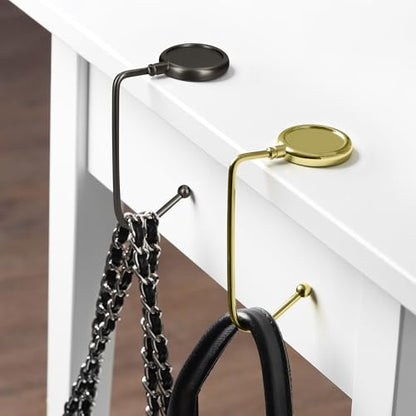 kwmobile Purse Hook for Table - Set of 2 Purse Holder - Handbag Hanger - Portable Bag Holder - Bag Hooks for Desk - Table Hook Gold/Black Matte - color: gold / black matte