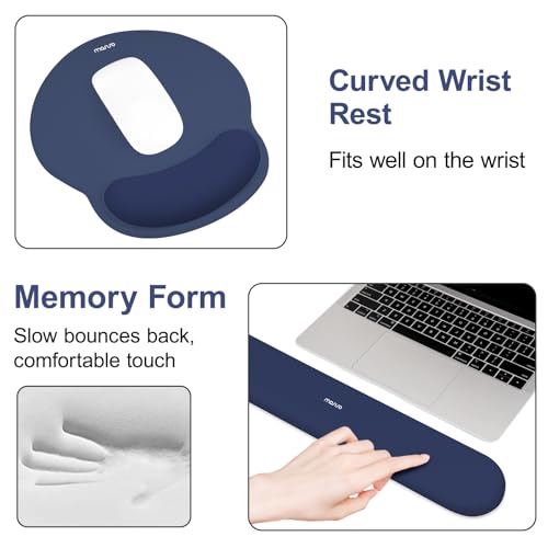 MOSISO Wrist Rest for Keyboard Mouse Pad Set, Large Gaming Deskpad&Circle Curved Mousepad&Keyboard Wrist Rest&Coaster, Ergonomic Non-Slip Mousepad&Easy Typing Pad with Silicone Lining, Navy Blue - color: Navy Blue