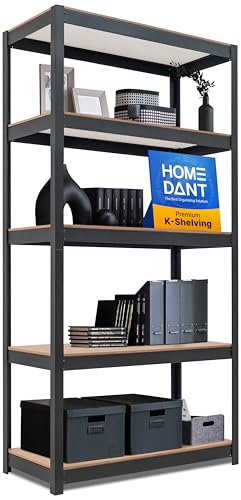HOMEDANT House 36.2" W 5 Tier Heavy Duty Garage Shelving Adjustable Metal Rack Storage Shelves Standing Shelf Unit Organizers Pantry Closet Office Black 1Pack - color: Black, size: 36.2"W x 16.5"D