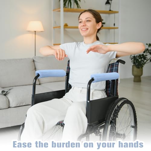 Threlaco 2 Pcs Wheelchair Armrest Covers Soft Fluffy Foam Wheelchair Armrest Pads Non Slip Arm Rest Cover Cushion Pad for Armchairs Office Chairs(Blue) - color: Blue