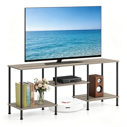 50 Inch TV Stand for Living Room Small Entertainment Center with Storage Shelves Farmhouse 3 Tier TV Console Table Bedroom TV Media Cabinet for 50 43 40 32 Inch, Grey - color: Grey