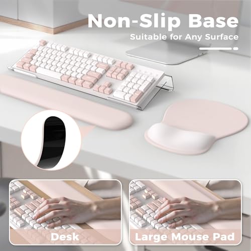 iCasso Keyboard Wrist Rest,Beige Ergonomic Mouse Pad with Wrist Support,Acrylic Clear Keyboard Stand for Desktop,Non-Slip Mousepad Set for Office Home Gaming - color: Beige