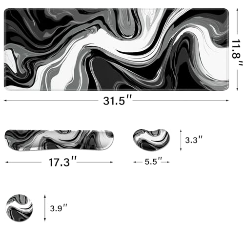Desk Pad and Keyboard Wrist Rest, Large Mouse Pad + Keyboard Pad+Mouse Wrist Support, Non-Slip Desk Mat Protector for Office, Home 31.5×11.8 Inches Black & White Abstraction - color: Black & White Abstraction