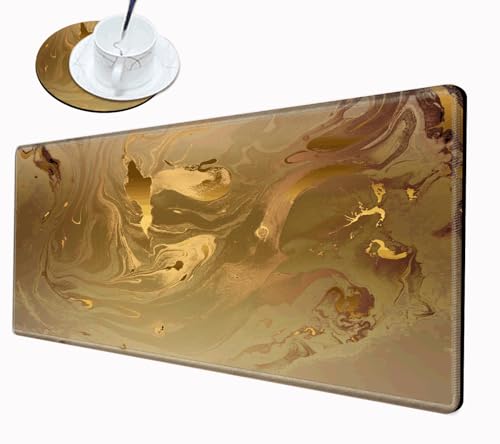 Gaming Mouse Pad Gold Marble Mousepad 24x12 Inch Desk Mat XL Long Desk Pad Non-Slip Rubber Base Computer Mat with Stitched Edges for Office Work Home Game - color: Gold Marble, size: 24''X12''