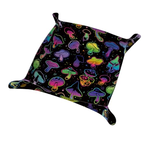 PU Leather Jewelry Valet Tray, Portable Catchall Tray for Keys, Wallet, Watch,Travel Jewelry Tray Organizer for Nightstand Desk Entryway Home Decor Gift for Women Men Neon Mushroom - color: Neon Mushroom