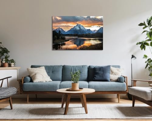 SKASNFAI Grand Teton National Park Canvas Wall Art Mountain Landscape Print Picture Framed Nature Wall Decor for Living Room Office 12X16 Inch - color: Mountain 02, size: 12"L x 16"W