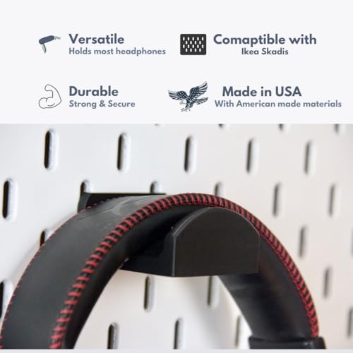 Headphone Holder Compatible with IKEA SKADIS Pegboard Headset Hanger Hook - color: Black