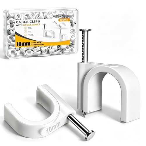 mxuteuk 100PCS Cable Clips with Steel Nails,10mm Round White Cable Wire Clips,Wall Clips for Cords,Cable Cord Clips for RG6 RG59 CAT6 RJ45 - color: White-100PCS 10mm