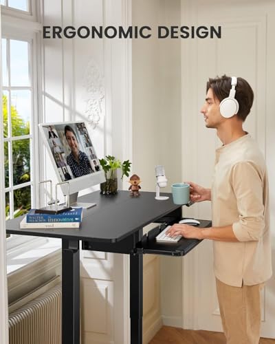 ErGear Electric Standing Desk with Keyboard Tray, 44x24 Inches Adjustable Height Sit Stand Up Desk, Home Office Desk Computer Workstation, Black - color: Black, size: 44" X 24"