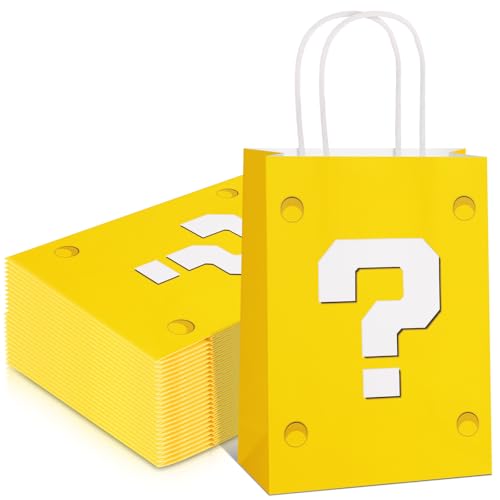 24 Pcs Yellow Party Gift Bags Video Game Themed Goodie Bag Cartoon Paper Candy Bags for Birthday Party Decorations Supplies