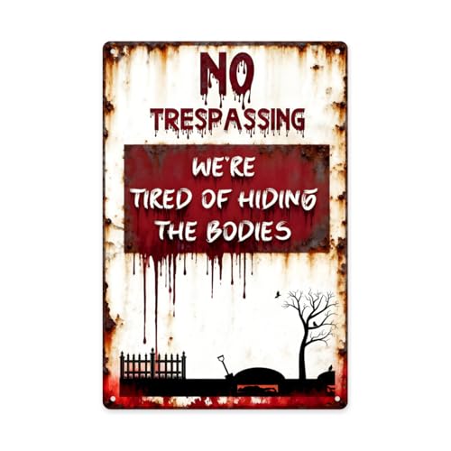 AARONIE 8” x 12” Halloween Wall Decor Art Poster, No Trespassing Funny Metal Tin Sign, Halloween Gifts for Boys Men Home Room Decor - color: team 12