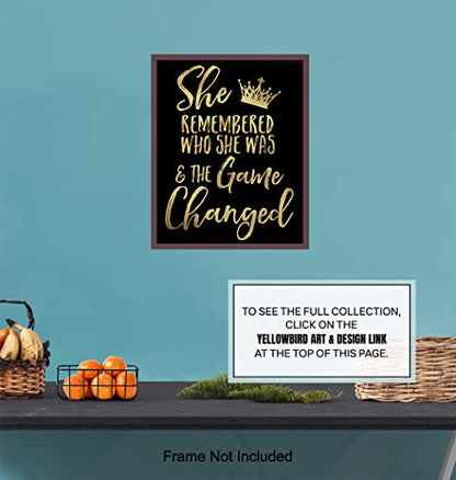 Inspiration Motivational poster for Woman - She Remembered Who She Was And the Game Changed - Teen Girls Women Bedroom Wall Art & Decor - Encouragement Gift - Motivation Saying Poster 8x10