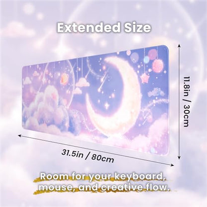 BELLEMOND Japanese Art Desk Mat | Large 31.5x11.8in Anime Mouse Pad for Keyboard & Mouse | Non-Slip Base, Water-Repellent | Original Japanese Design | Moonlit Pastel Cosmos - color: Moonlit Pastel Cosmos