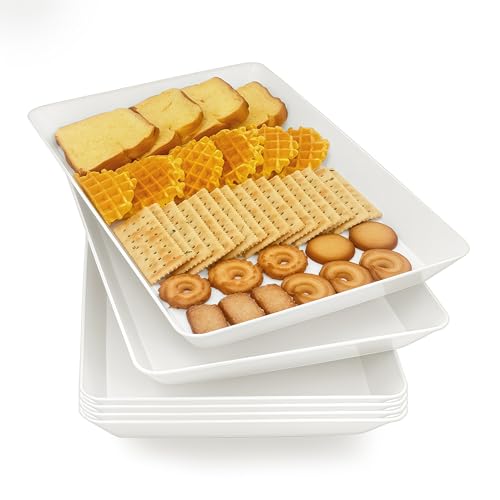 Serving Tray Platter, 6 Pcs Food Tray for Veggie Fruit Snack Dessert Cookie Cheese, Food Trays for Party Supplies Display, Plastic Platters for Serving Food, Large White Trays, BPA Free - color: White, size: 12.5'' x 8.5'' (6 Pack)
