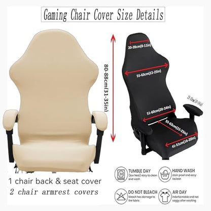 Gaming Chair Cover Set with Armrest Covers, Stretch Ruffled Slipcover for Racing Office Computer Reclining Chairs (Beige) - color: Beige