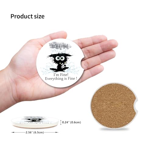 Cat hit by Lightning Absorbent Car Coasters for Cup Holders,2 Pack 2.56" Ceramic Coasters with Cork Back and Finger Slot, Auto Accessories for Women & Men, - color: Cat Hit By Lightning 2