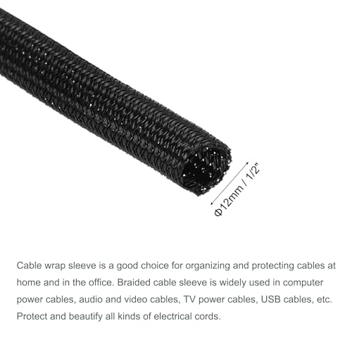 MECCANIXITY Split Sleeve Wire Loom 1/2" 9.84Ft Black Self Wrapping Braided Sleeve UL94-V2 Fireproof PET Sleeving for Automotive, Home Cable Management - color: Black, size: 1/2 Inch x 9.84Ft