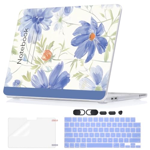 Blue Floral Notebook Sketch Ultra Slim Hard Case for MacBook Neo 13 A3404 A18 Pro, Lightweight 5 in 1 Laptop Protective Kit - color: Blue Flowers