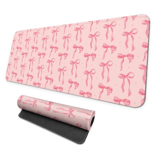 MAY FLOWER Gaming Mouse pad, Large Laptop Mousepad, Full Keyboard Mat, Long Computer Mouse Mat for Home and Office, Anti-Slip Rubber Base, 31.5 x 11.8 Inches (Pink Bow) - color: Pink Bow