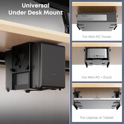 PUTORSEN Under Desk Mini PC Mount NAS Mount Bracket Holder, Height and Width Adjustable CPU Holder for Mac mini Desktop Computer, Mini PC, Small Form Factor Desktop Tower