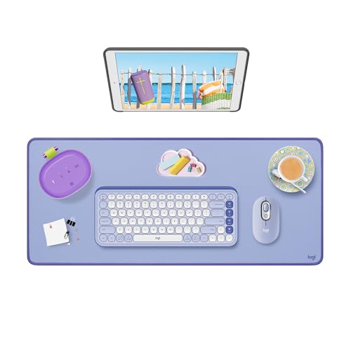 Logitech Desk Mat - Studio Series, Multifunctional Large Desk Pad, Extended Mouse Mat, Office Desk Protector with Anti-Slip Base, Spill-Resistant Durable Design, in Lilac - color: Lilac