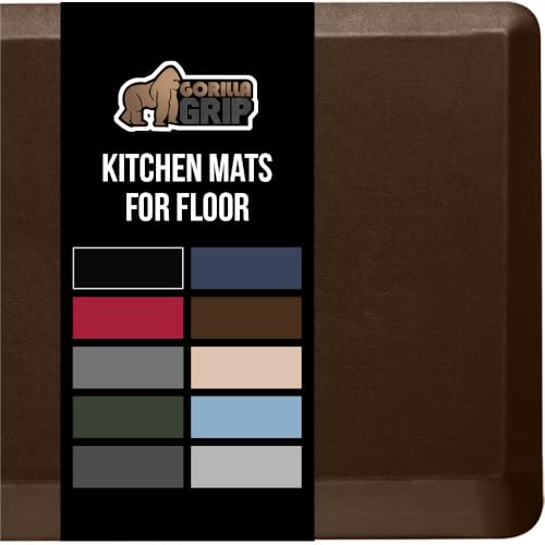 GORILLA GRIP Comfortable Cushioned Kitchen Mats for Floor, 3/4 Inch Thick Ergonomic Standing Desk Anti Fatigue Mat, Waterproof and Stain Resistant Pebbled Top, Supportive Padded Foam Rug, 58x20, Brown - color: Brown, size: 58" x 20" x 3/4"