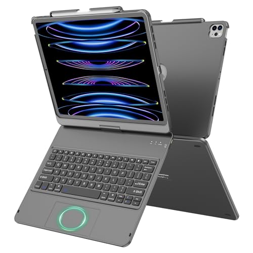 GGH Touch for iPad Keyboard Case Air 13 (M3 2025 / M2 2024) &12.9 iPad Pro (6th,5th,4th, 3rd Gen),360° Rotatable Protective Cover Multi-Touch Trackpad Keyboard Case with Pencil Holder - Grey - color: Grey