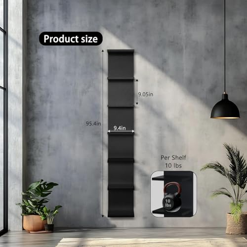 7 Tier Wall Shelves with Led Light, Lack Wall Shelf Unit, Vertical Shelf with Remonte Control,Black Shelves - color: 7 Tier Black