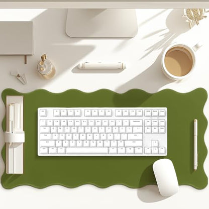 Hahafelt Scalloped Desk Mat Large Desk Pad Cute Coquette Table Mat Back to School Preppy Table Make up Pad Nonslip Graduation Gift with Stitching Waterproof Gaming(Dark Green,31.5 x 15.8 Inches) - color: Dark Green, size: 31.5 x 15.8 Inches