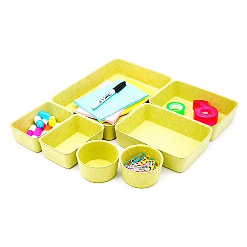 Welaxy Drawer organizers tray Felt storage bins office Desk dividers Morandi Colors Shallow Box 7-Piece round (Linden green) - color: Linden green