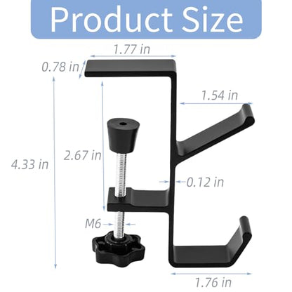 Desk Mount Bag Holder Hook Clamp-On Backpack Hanger Portable Desk Mount Headphones Holder Reduce Desk Clutter for Table Desk, Under Counter (Black, 2Pcs) - color: Black, 2Pcs