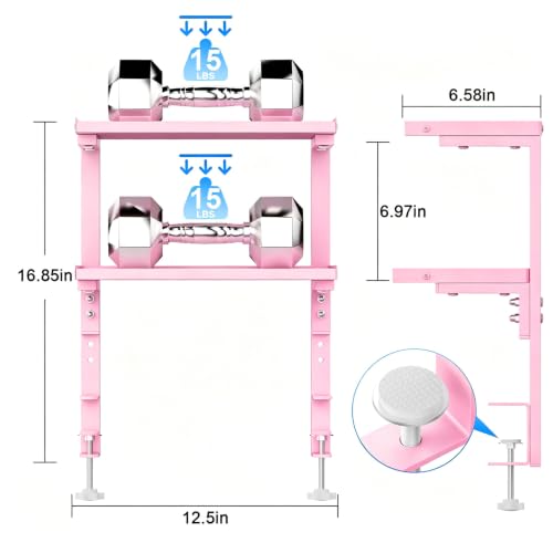 2-Tier Desk Shelf, Expandable Under Desk Storage, Clamp on Desk Shelf, Desktop Accessories for Offices, Study Rooms, and Game Rooms (Pink) - color: Pink