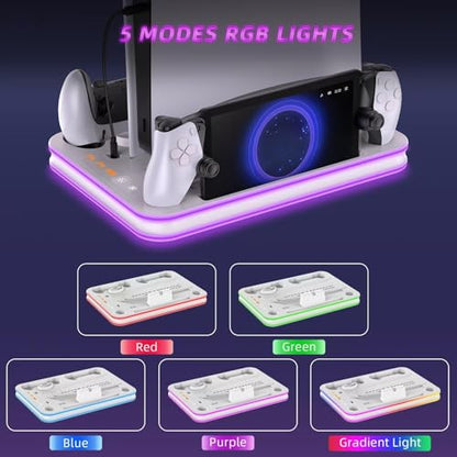 Charger Dock Compatible with PS Portal and PS5, PS5 Stand and Cooling Station with RGB LED Charging Dock, Edge Controller and Headset and Remote Holders - White - color: White