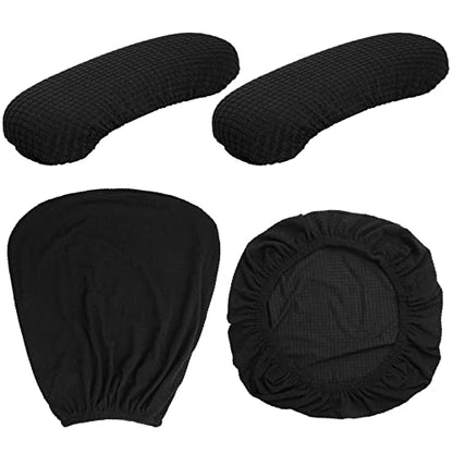 Tallew 4 Pcs Office Chair Covers Set Computer Universal Protective Stretchable Chair Seat Covers Desk Armrest Slipcovers Pads Office Cushion Backrest for Rotating (XL,Black) - color: Black