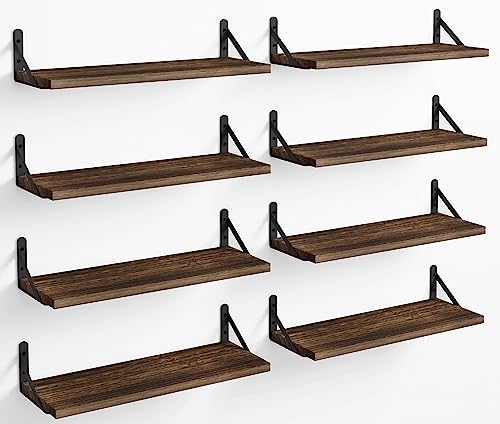 Fixwal Floating Shelves, Width 4.75in Rustic Wood Wall Shelves Set of 8, Wall Storage Shelves for Bedroom, Living Room, Kitchen, Bathroom, Office and Plants (Dark Carbonized Black) - color: Dark Carbonized Black, style: 8pcs