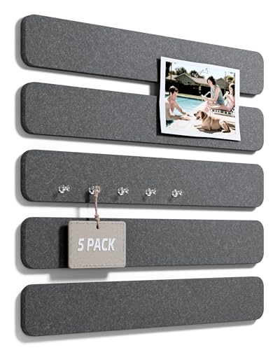 Fluxynara Cork Board Alternative Felt Strip Board 5-Pack 13"x2", Office Pin Board with 35 Push Pins, Adhesive Install for Bedroom Door & Home Office(Charcoal Gray) - color: Charcoal Gray, size: 5-pack