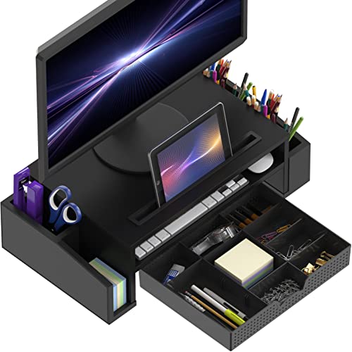 Simple Houseware Desk Monitor Stand Riser with Adjustable Organizer tray, Black - color: Black