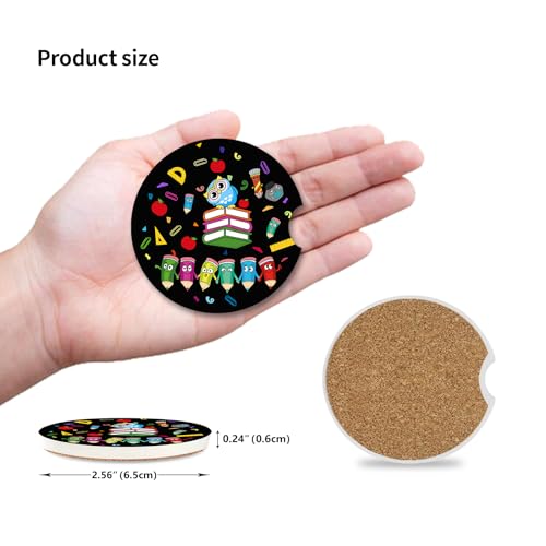 2 Pack Ceramic Cup Holders,Owl and Pencil Pattern Car Coasters Set for Women/Men,2.56" Ceramic Stone & Cork Base Drink Coasters. - color: Owl and Pencil