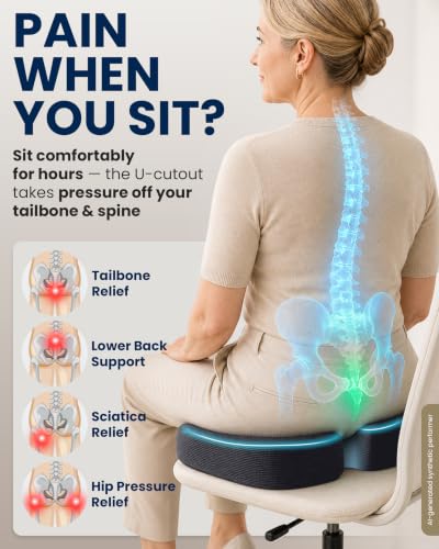 5 STARS UNITED Seat Cushion - Memory Foam Chair Cushion for Tailbone Pain Relief - Ergonomic Support for Coccyx, Sciatica & Butt - Office, Desk & Gaming Chair, Car Seat, Wheelchair, Airplane, D Gray - color: Dark Gray Mesh, size: X-Large
