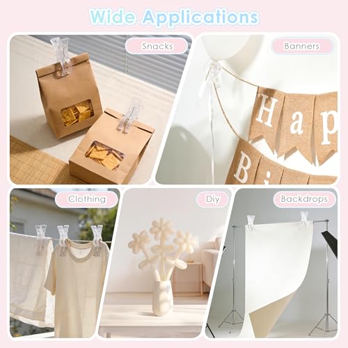 RELBRO Spring Clamps, 10 Pcs 3.5 Inch Clear Plastic Clips with 100 Pcs Long Balloons for Balloon Arch Backdrop Craft Decoration Projects