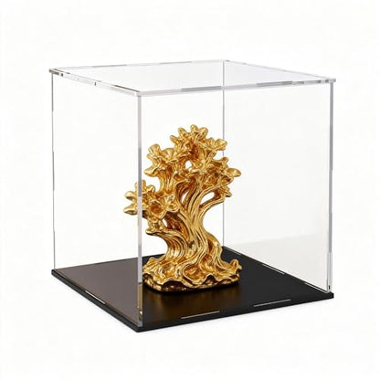 Acrylic Display Case 6x6x6 Inch, Clear Collectible Display Box with Matte Black Base, Dustproof Showcase for Figures, Models, Sports Memorabilia – Easy Self Assembly - size: 6 x 6 x 6 inch