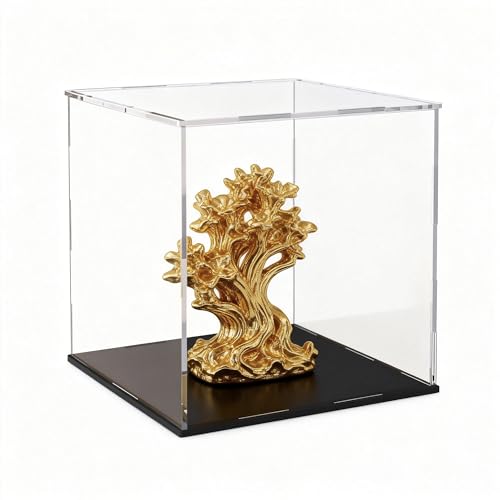 Acrylic Display Case 6x6x6 Inch, Clear Collectible Display Box with Matte Black Base, Dustproof Showcase for Figures, Models, Sports Memorabilia – Easy Self Assembly - size: 6 x 6 x 6 inch